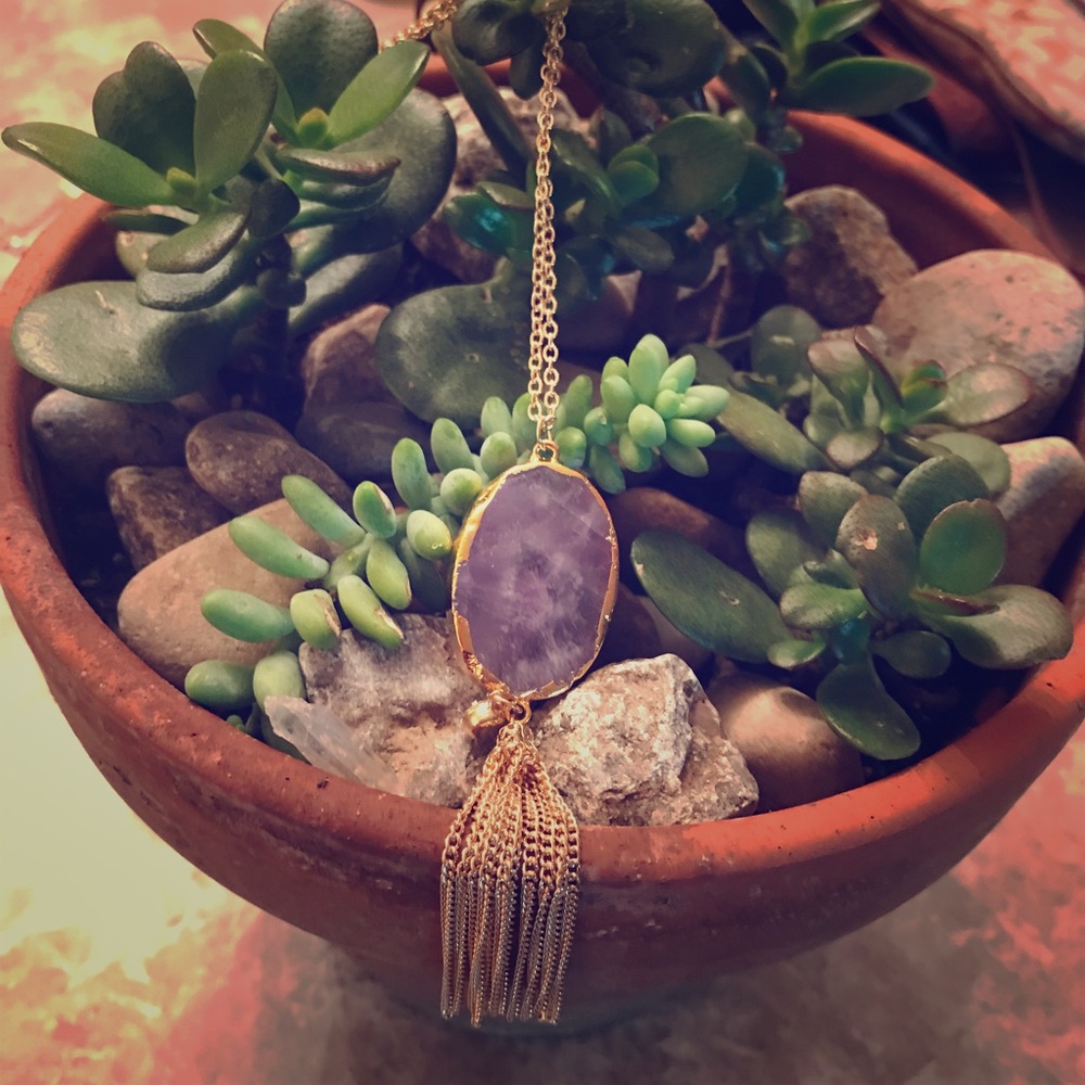 Natural Stone Necklace, Long adjustable chain